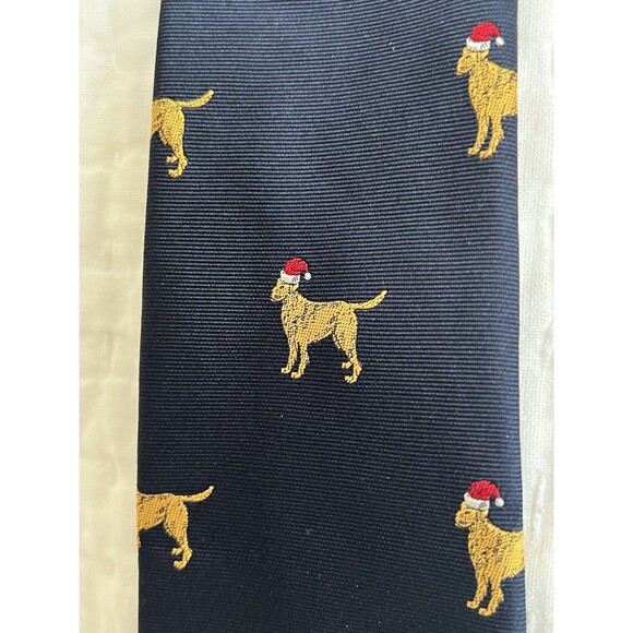 Ben Silver Handmade Christmas Dog Tie Navy, Dog w/Red Santa Hat EUC Retail $165 - Picture 2 of 5